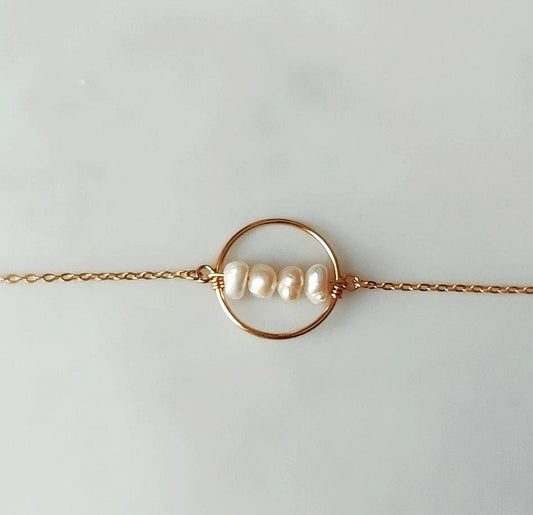 Pearl bracelet in gold ring 24k sterling silver gold plated