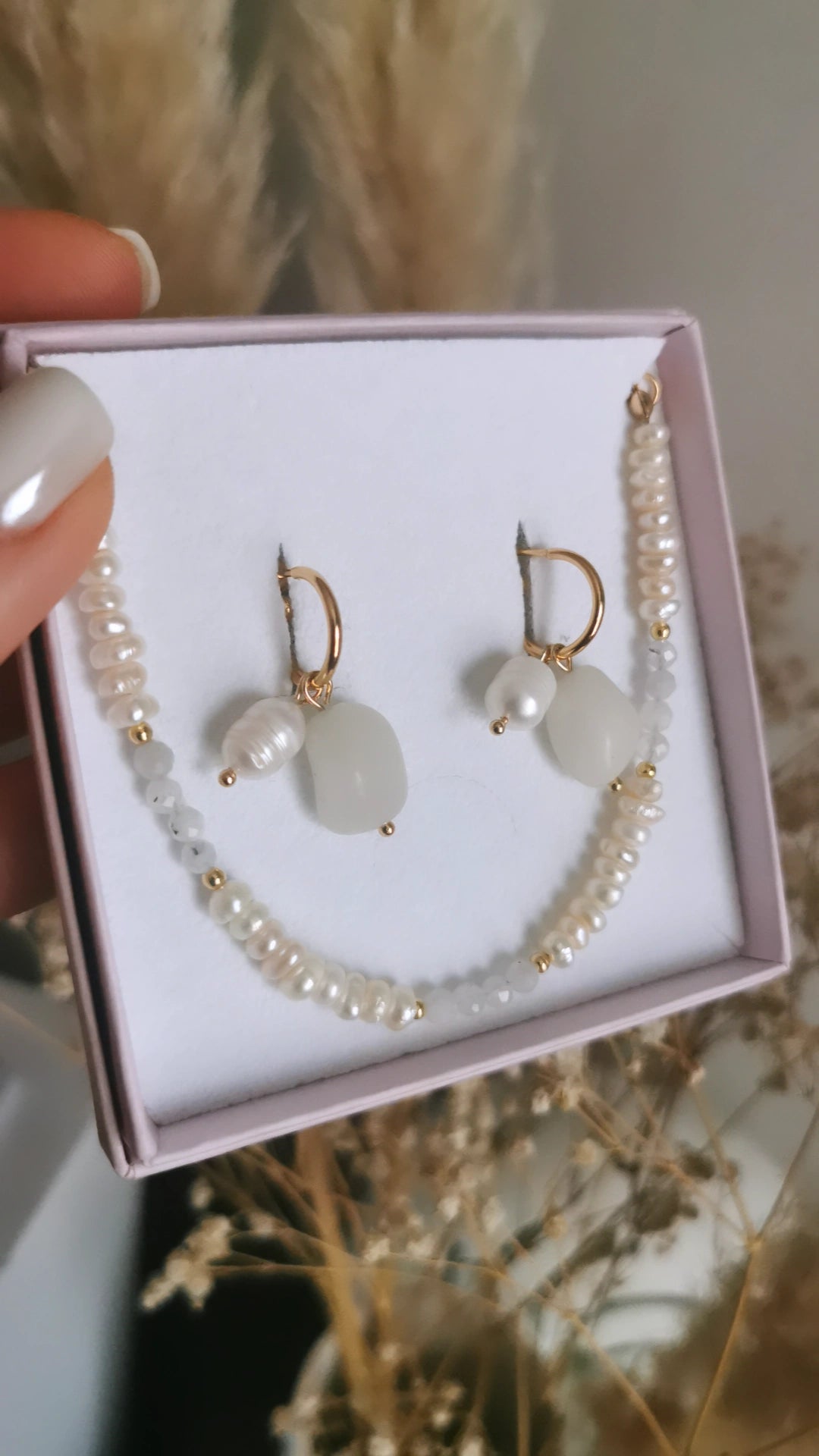 Moonstone and peal earrings